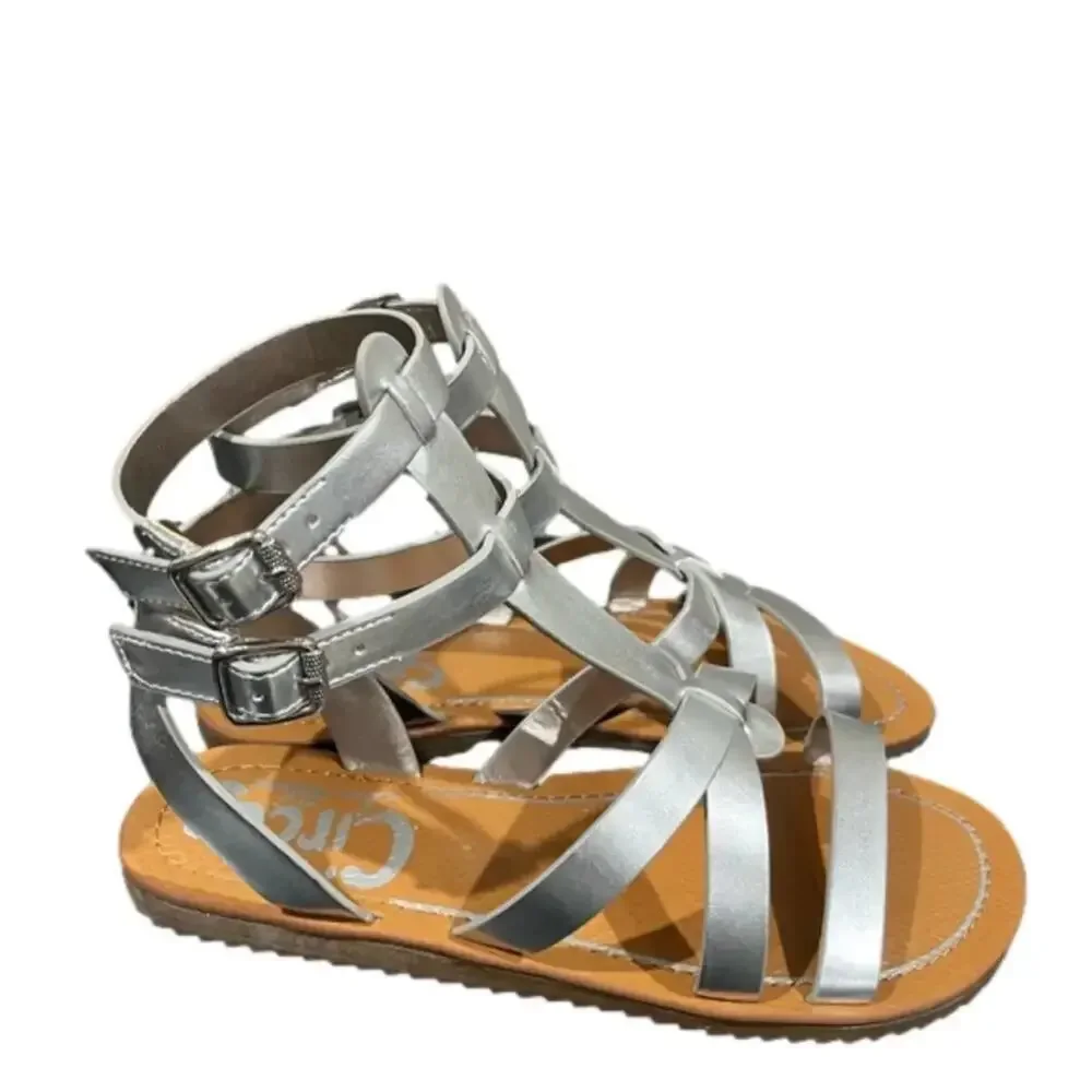 Sam Edelman Selma Gladiator Strappy Silver Sandals Size 6.5 NIB
